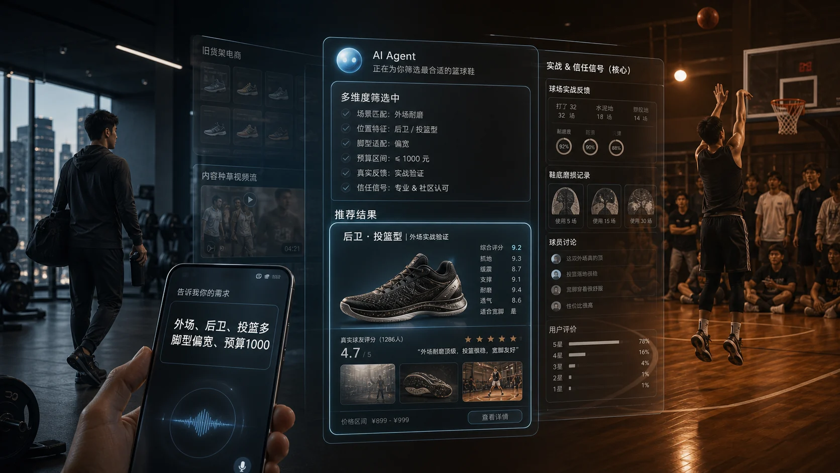 AI assistant filtering basketball shoes by player scenario and brand trust