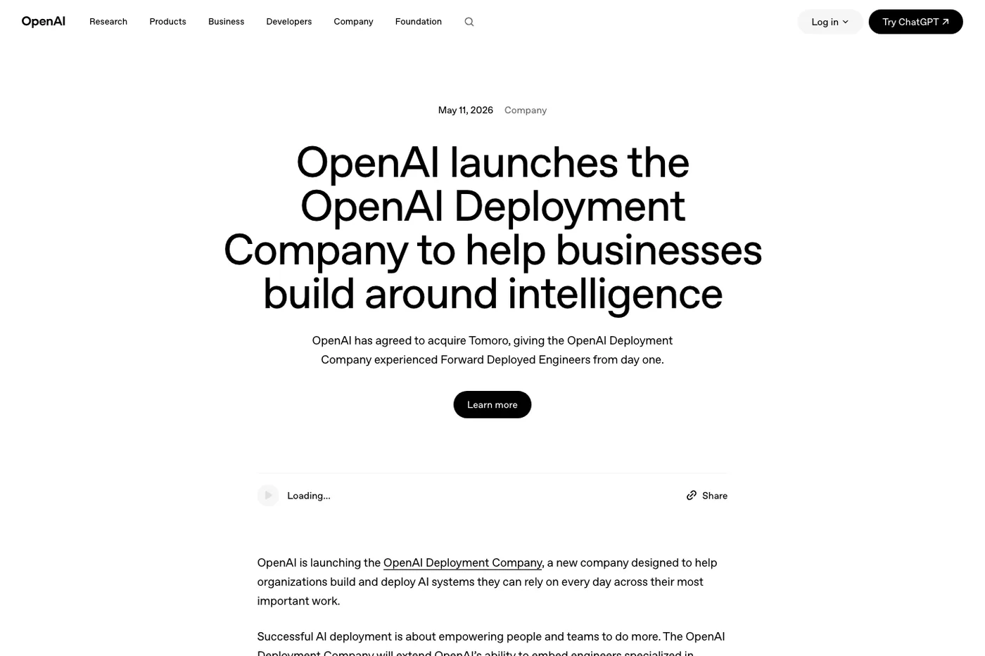 OpenAI Deployment Company announcement screenshot